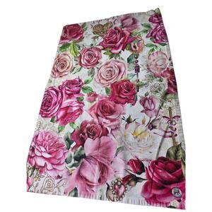 MICHEL DESIGN WORKS Pink Red Cotton Floral Rose Jewels Kitchen Towel Set of 2